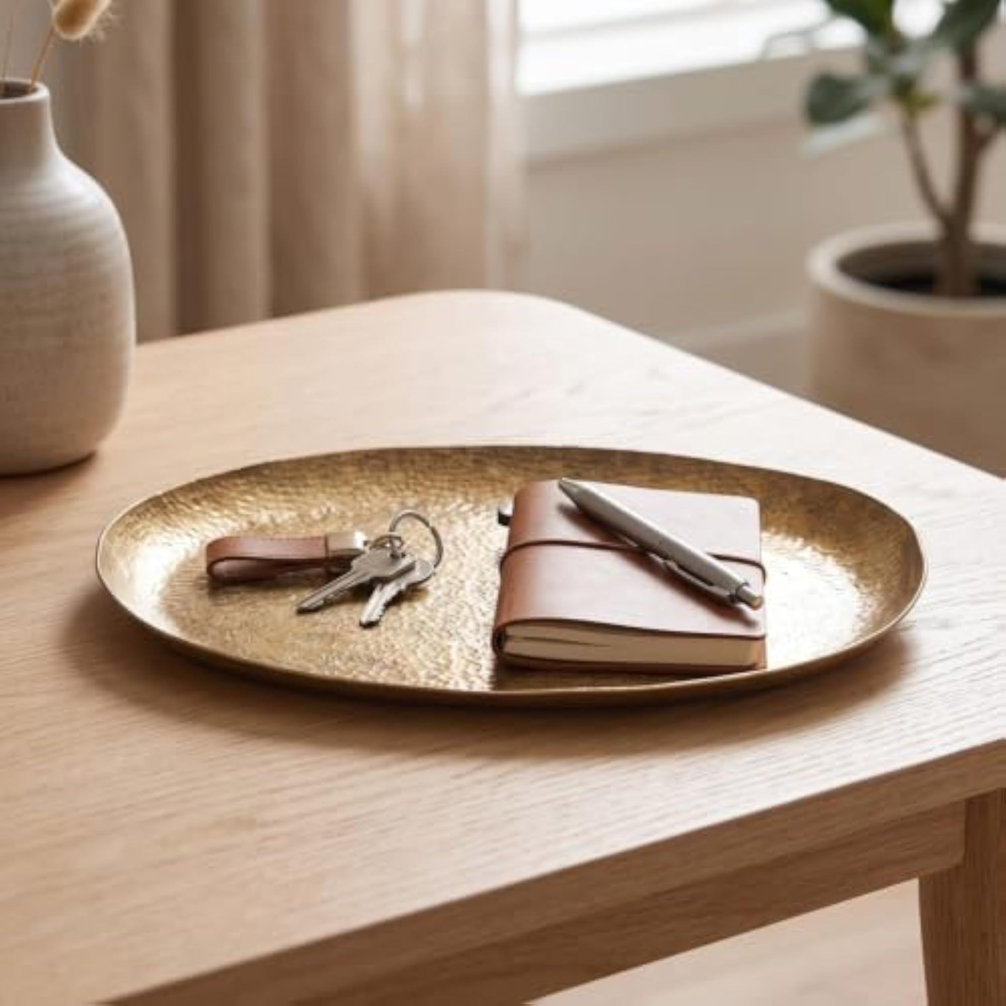 Irregular Hammered Metal Tray for Artisanal Tabletop Styling